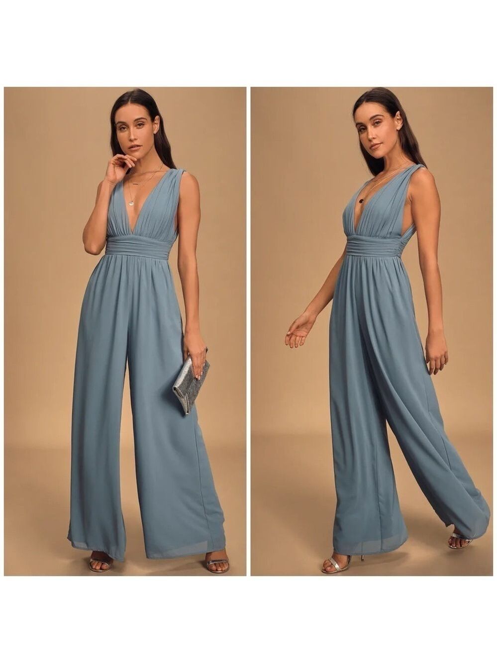 Lulu’s Divine Muse Slate Blue Wide Leg Jumpsuit
